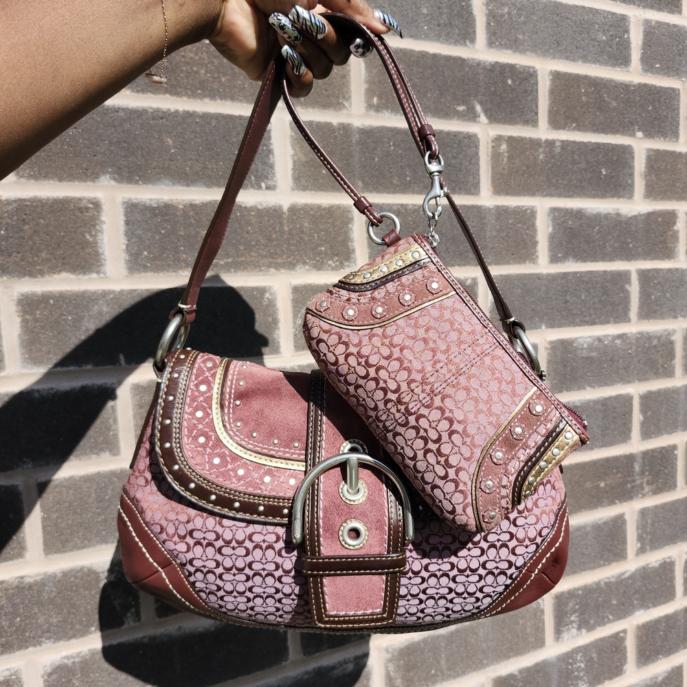 Coach Burgundy and Lavender Shoulder Bag Set